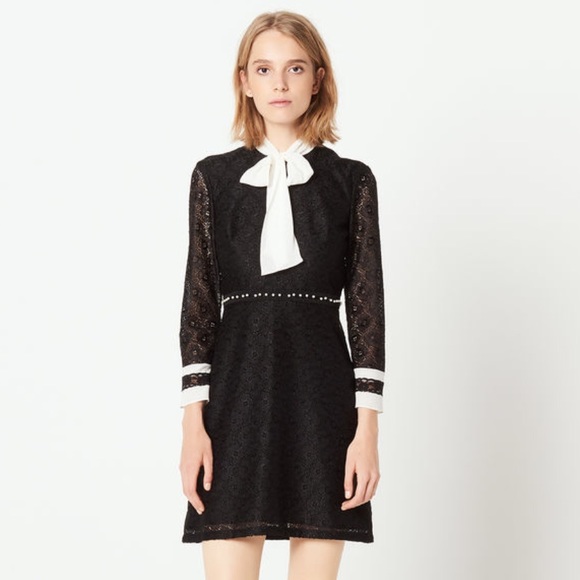 Sandro Dresses & Skirts - SANDRO Horse Tie-Neck Lace Dress Pussy Bow